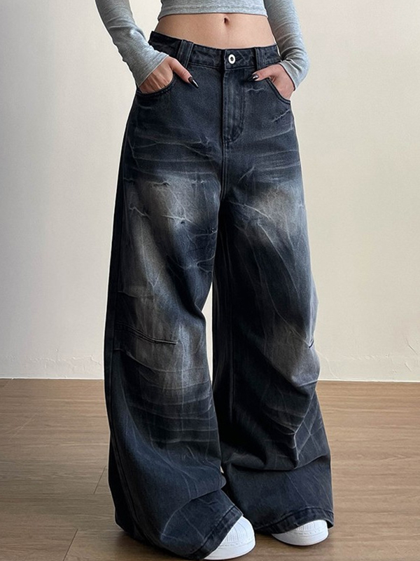 EMMIOL American-Style Crack Wash Boyfriend Jeans