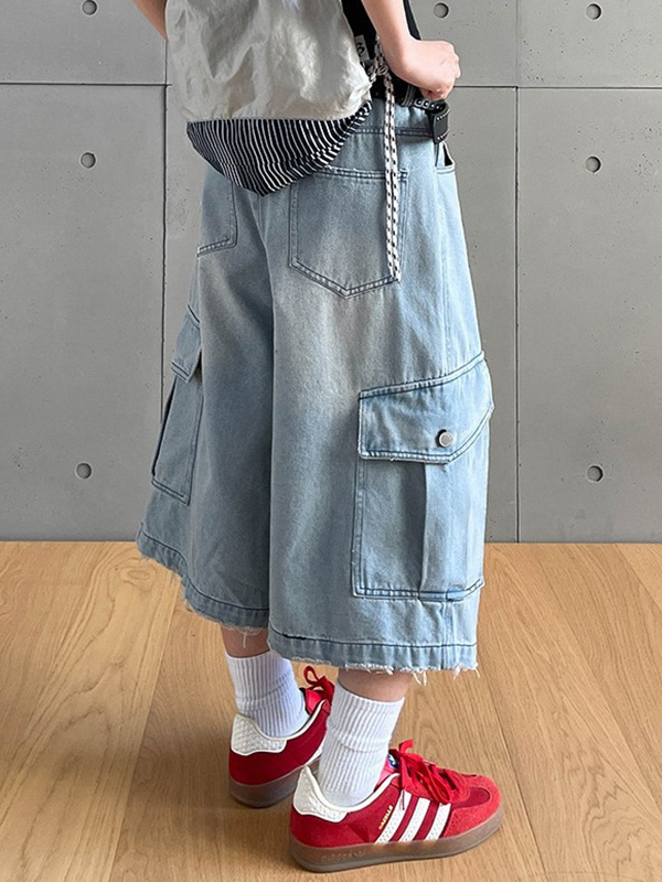 EMMIOL Wash-Creased Cropped Denim Shorts