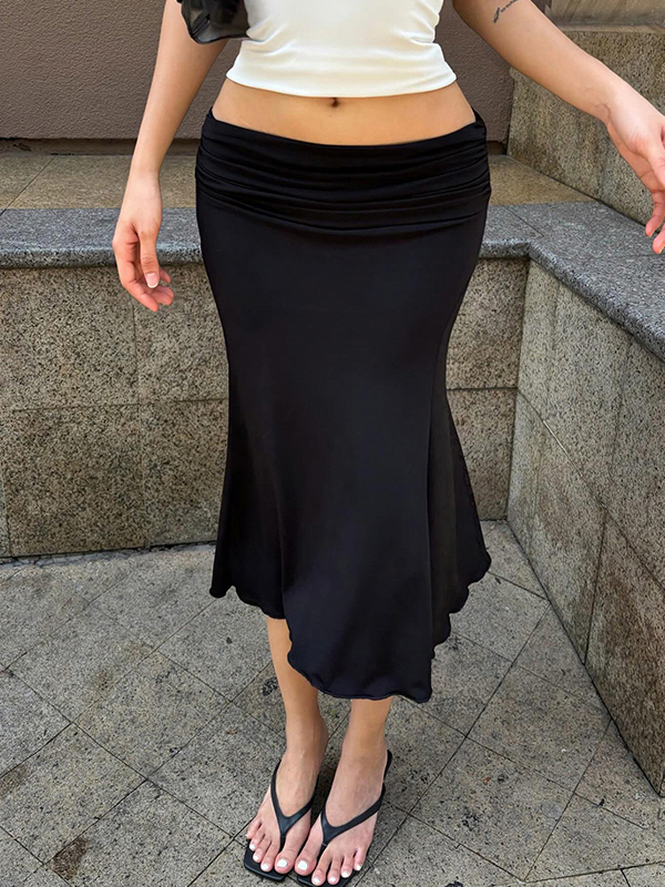 EMMIOL Falda larga plisada de color liso