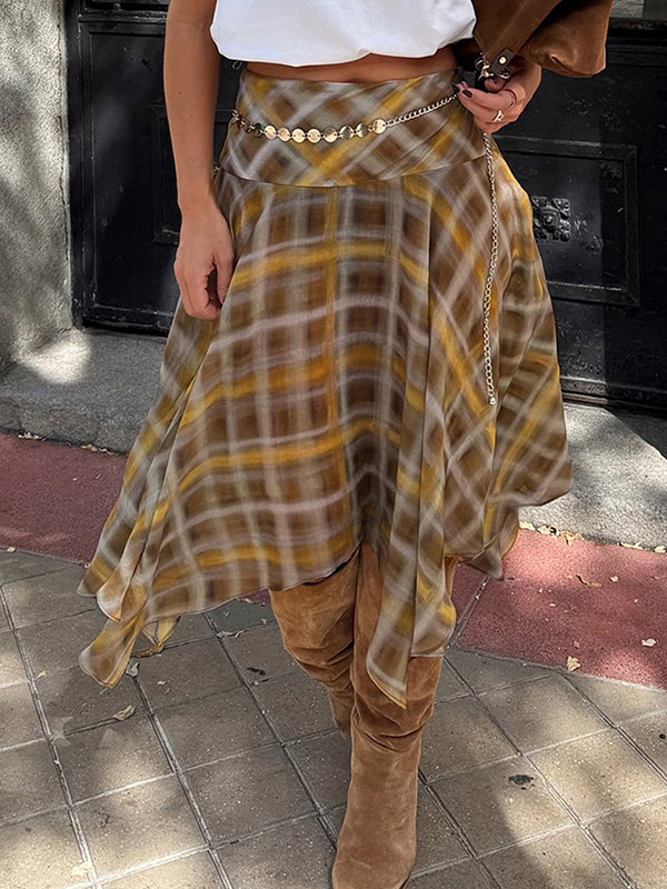 EMMIOL Falda larga a cuadros entallada