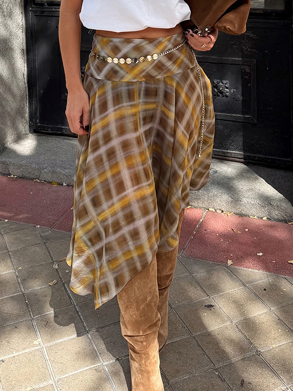 EMMIOL Falda larga a cuadros entallada