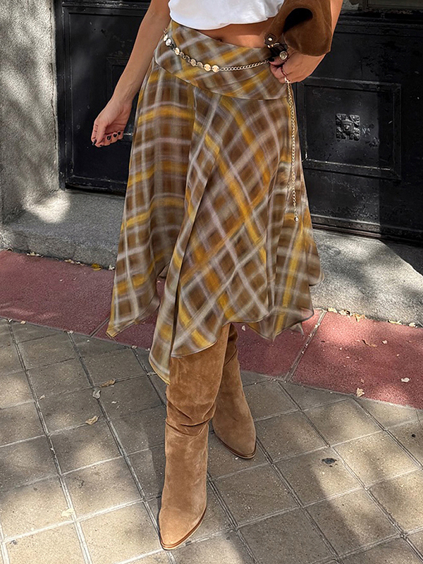 EMMIOL Falda larga a cuadros entallada