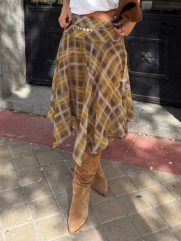 EMMIOL Falda larga a cuadros entallada