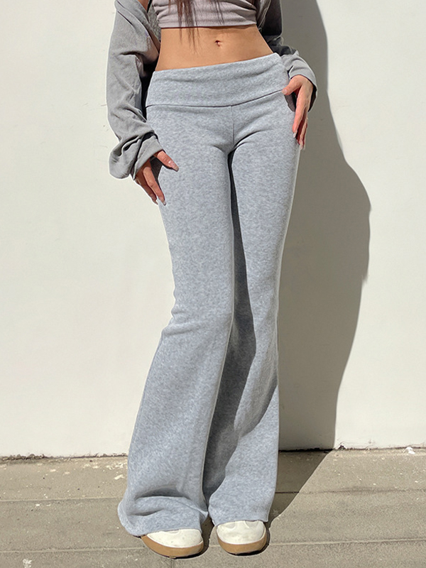 EMMIOL Solid-Color Knit Stretch Fabric Flare Leg Pants