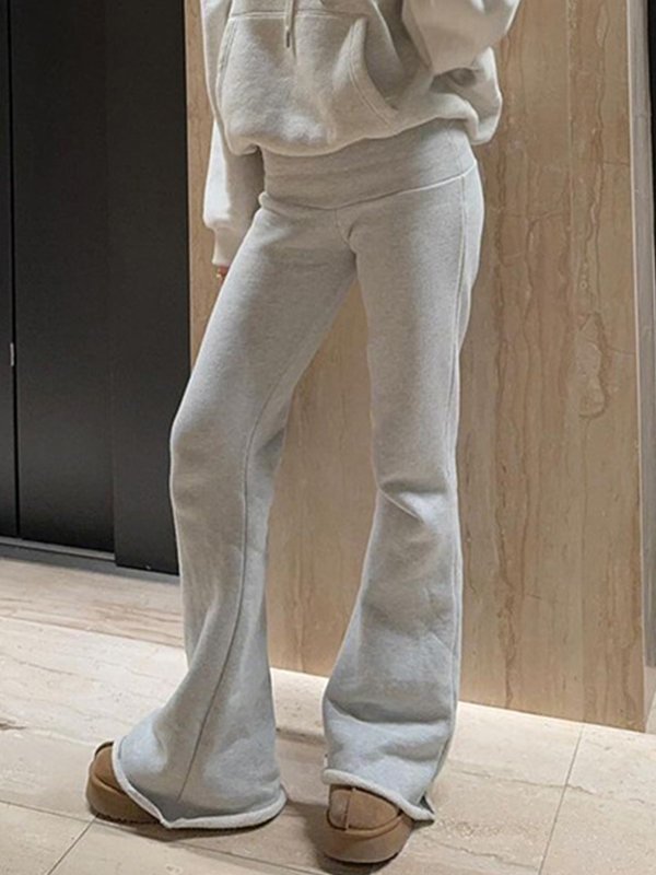 EMMIOL Solid-Color Knit Stretch Fabric Flare Leg Pants