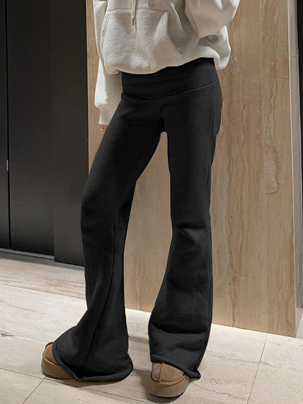 EMMIOL Solid-Color Knit Stretch Fabric Flare Leg Pants
