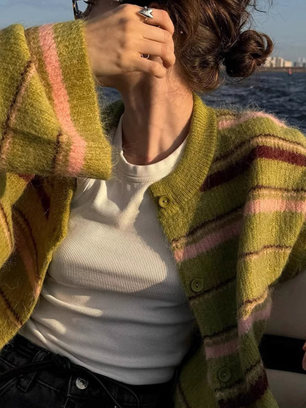 EMMIOL Stripes Contrasting Colors Cardigan