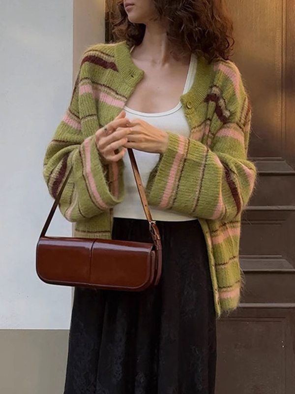 EMMIOL Stripes Contrasting Colors Cardigan