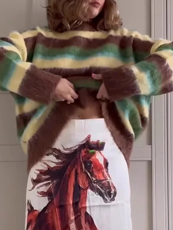 EMMIOL Gestreifte Pullover mit Rundhalsausschnitt