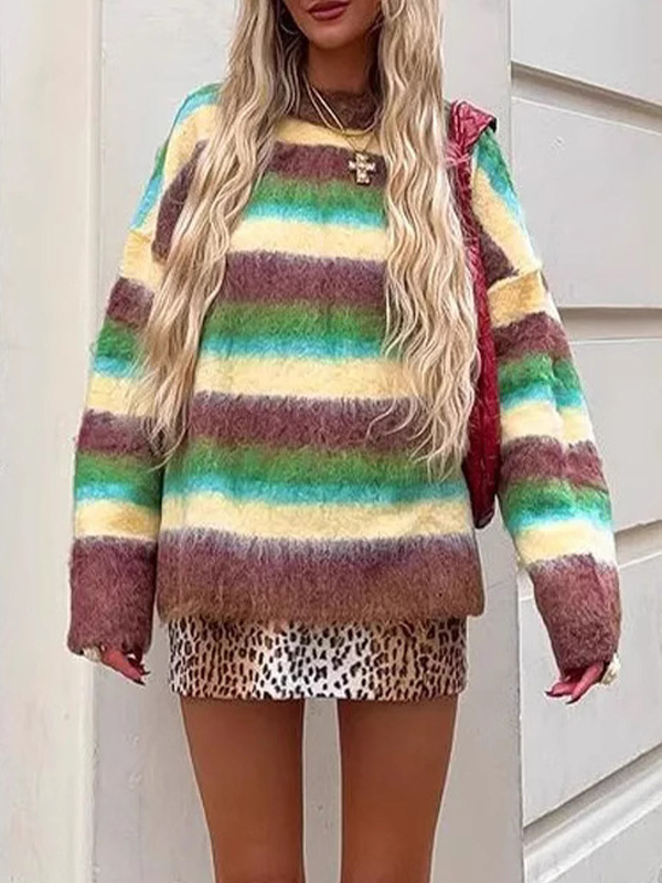 EMMIOL Gestreifte Pullover mit Rundhalsausschnitt