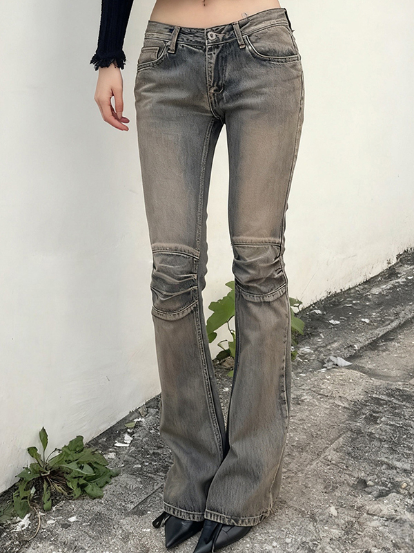 EMMIOL Retro Wash-Faded Effect Flare Jeans