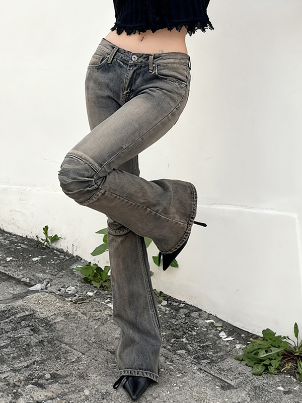 EMMIOL Retro Wash-Faded Effect Flare Jeans