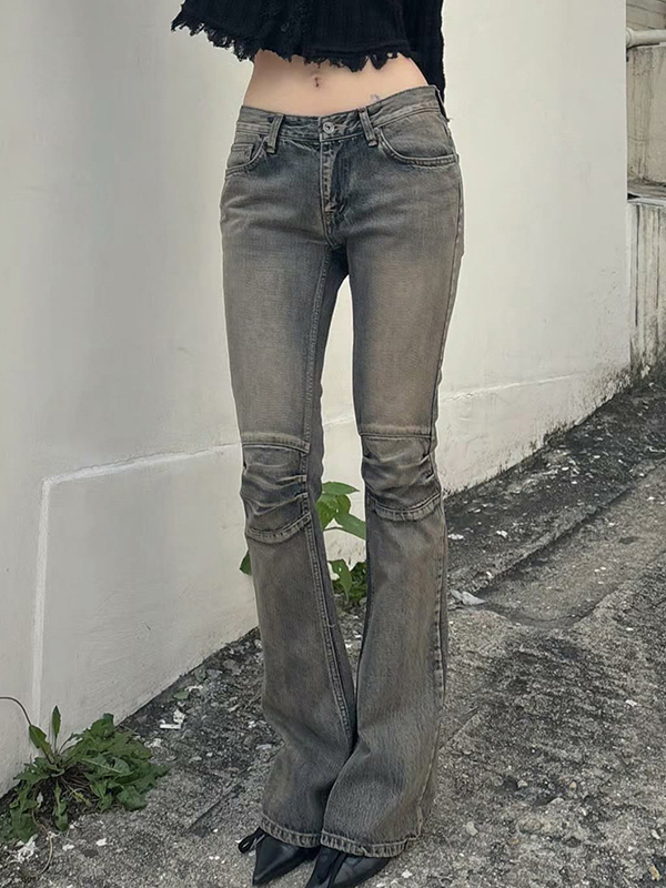 EMMIOL Retro Wash-Faded Effect Flare Jeans