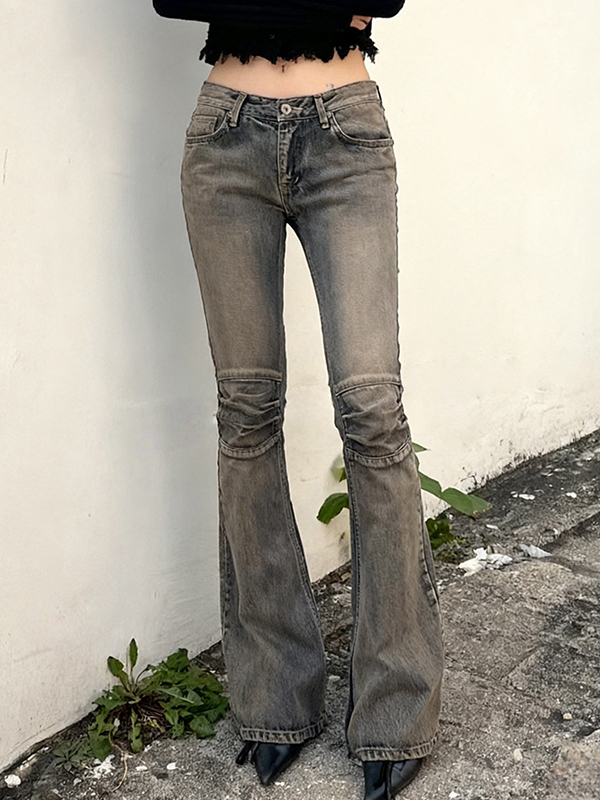 EMMIOL Retro Wash-Faded Effect Flare Jeans