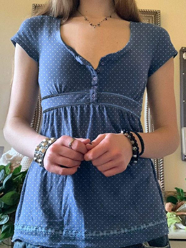 EMMIOL Kurzarm-Rundhalsausschnitt mit Polka-Dot-Muster