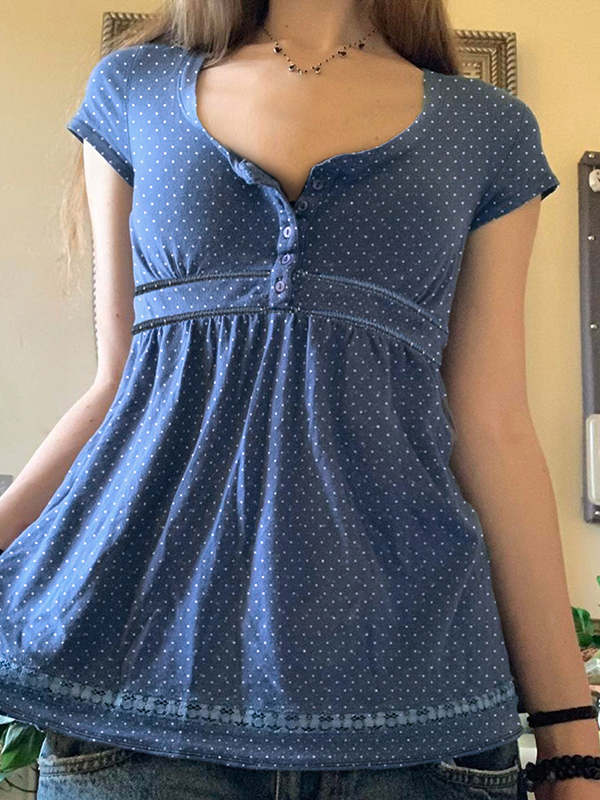 EMMIOL Kurzarm-Rundhalsausschnitt mit Polka-Dot-Muster