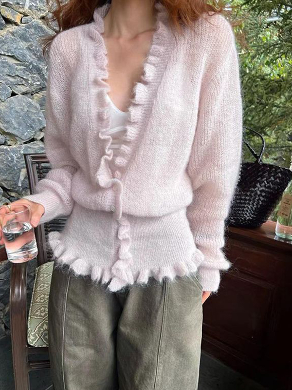 EMMIOL Cardigan mit V-Ausschnitt und Taillengürtel