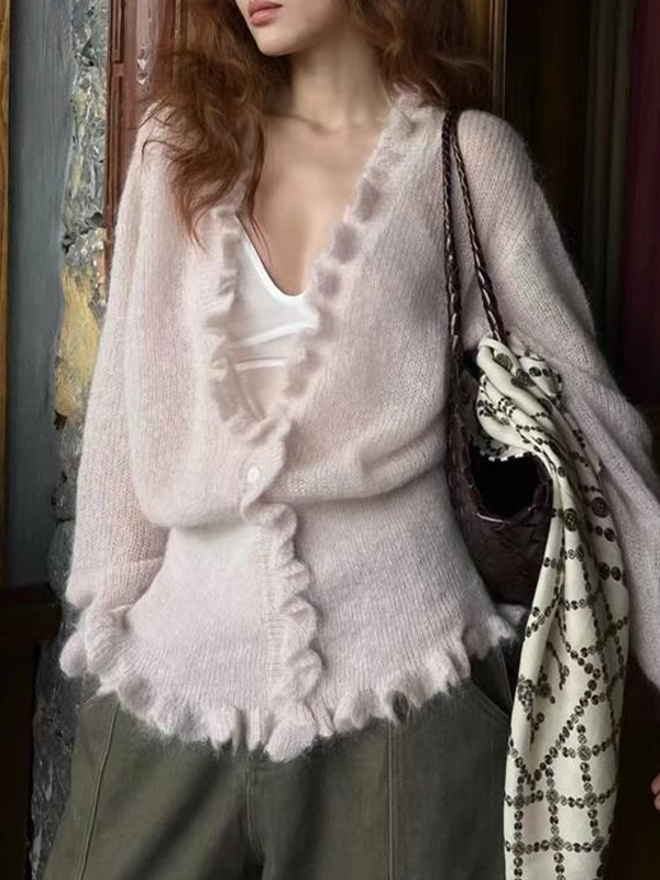 EMMIOL Cardigan mit V-Ausschnitt und Taillengürtel