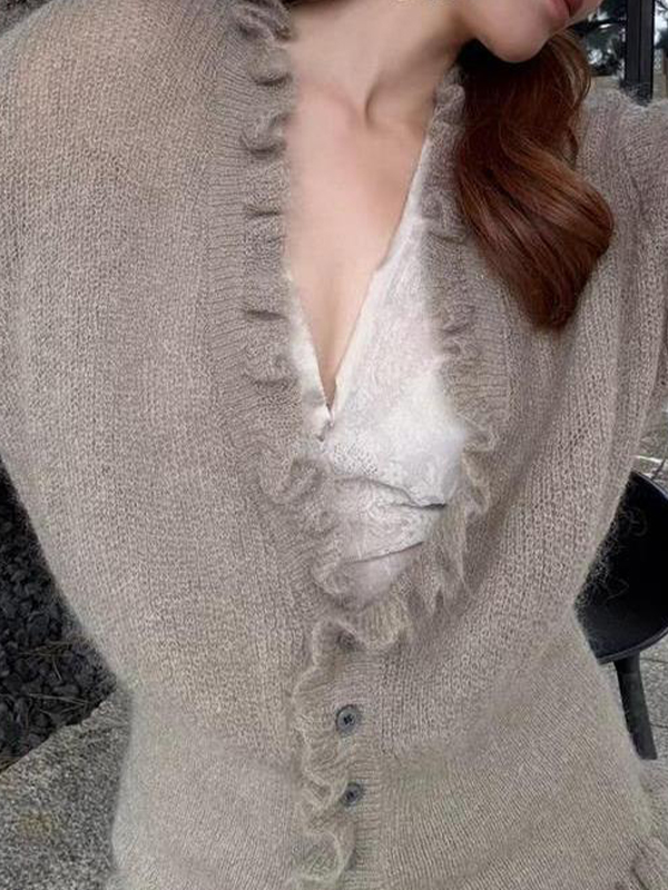 EMMIOL Cardigan mit V-Ausschnitt und Taillengürtel