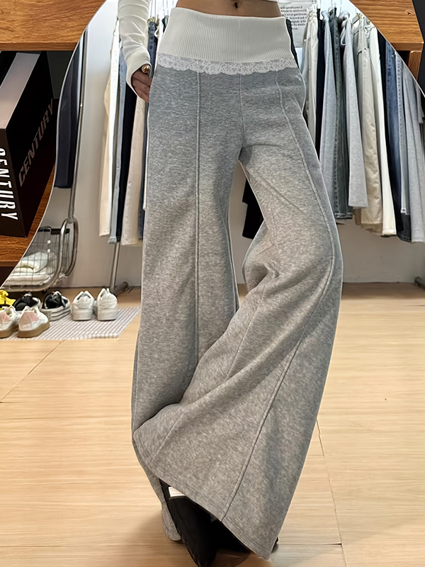 EMMIOL Lace-Trimmed High-Waisted Flare Leg Pants