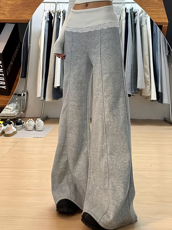 EMMIOL Lace-Trimmed High-Waisted Flare Leg Pants