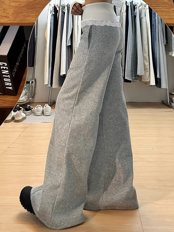 EMMIOL Lace-Trimmed High-Waisted Flare Leg Pants