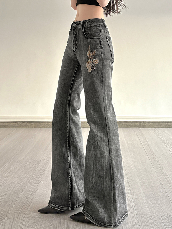 EMMIOL Designer Sequins Embroidery Flare Jeans