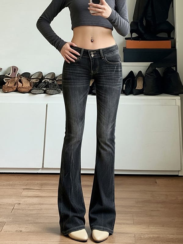 EMMIOL Distressed Low-Rise Flare Jeans