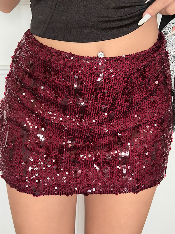 EMMIOL Red Sequins Mini Skirt