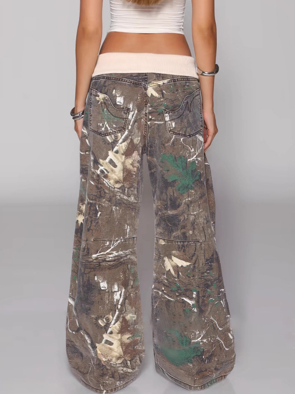 EMMIOL Water-Washed Camouflage Straight Leg Pants