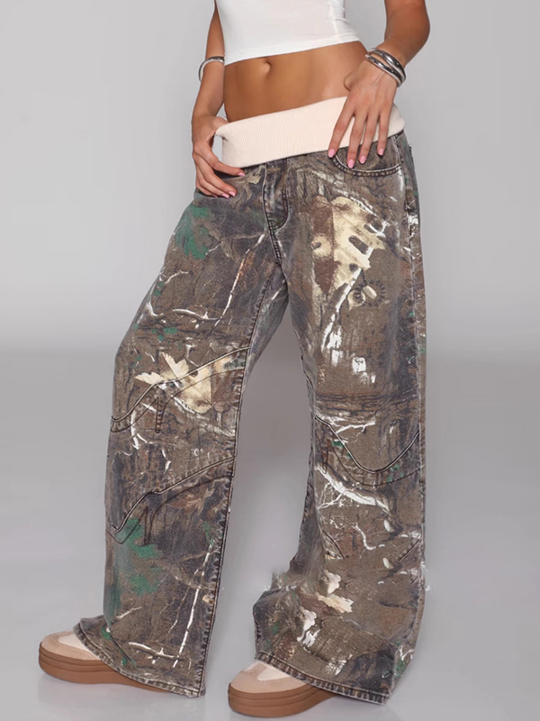 EMMIOL Pantaloni mimetici a gamba dritta lavati ad acqua