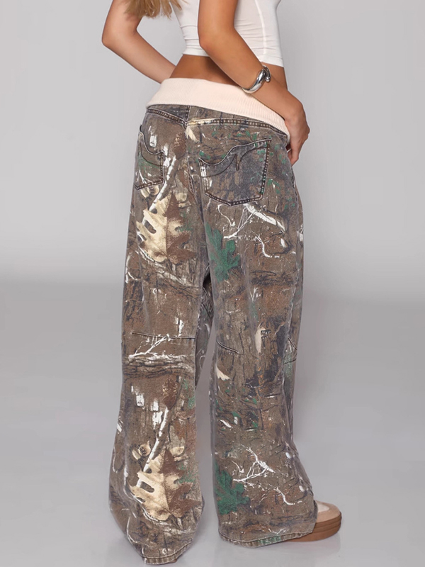 EMMIOL Water-Washed Camouflage Straight Leg Pants
