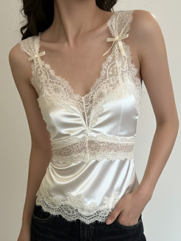 EMMIOL Bow-Knot Lace Applique Tank Top