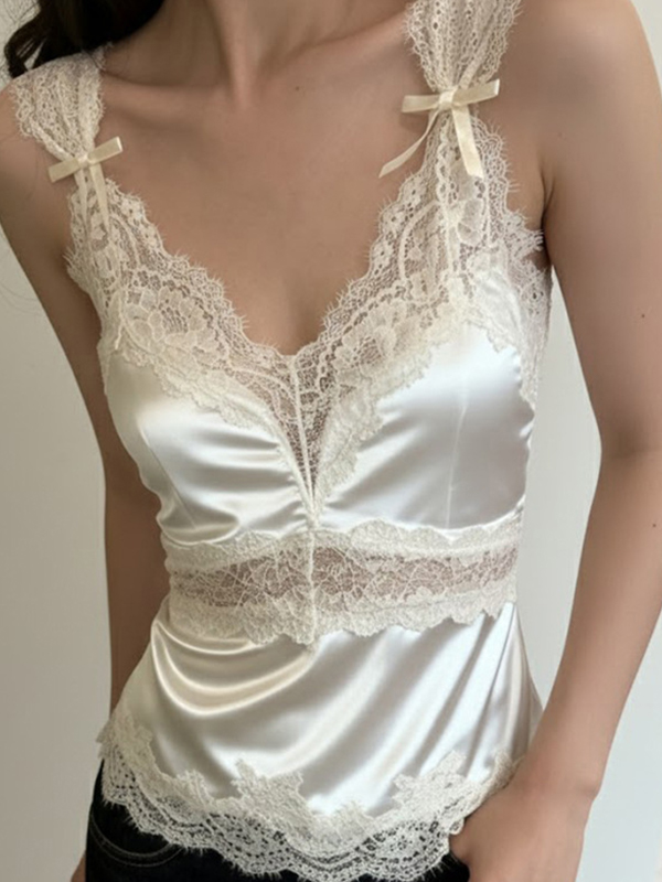 EMMIOL Bow-Knot Lace Applique Tank Top