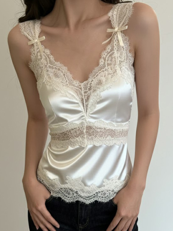 EMMIOL Bow-Knot Lace Applique Tank Top