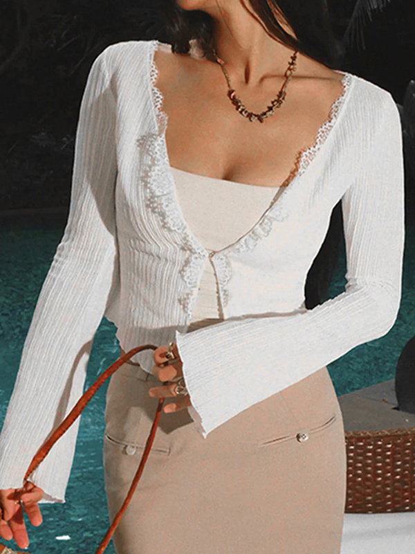 EMMIOL Lace Trim Long Sleeve