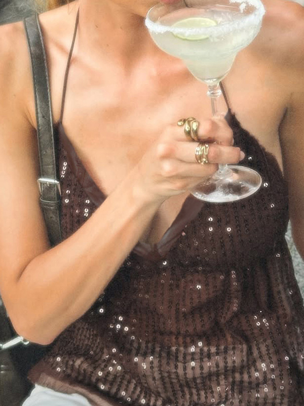 EMMIOL Sequined Mesh Panel Halter Vest