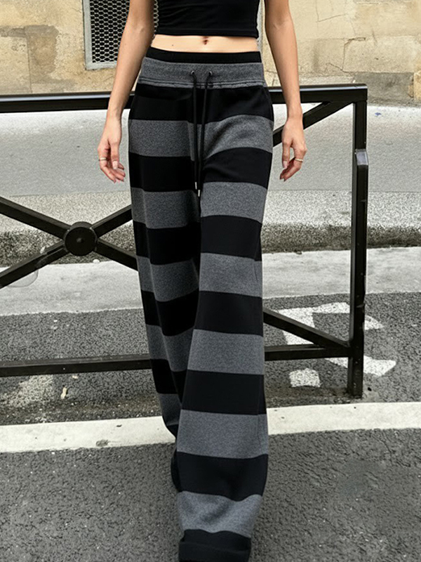 EMMIOL Pantaloni a gamba dritta con strisce a contrasto