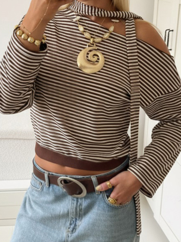 EMMIOL Sash Collar Off-Shoulder Scarf Neck Long Sleeve