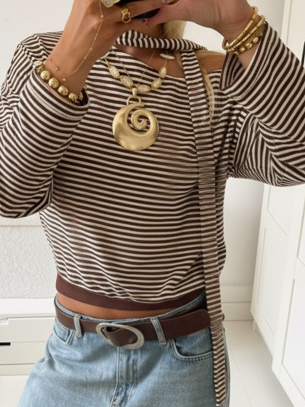 EMMIOL Sash Collar Off-Shoulder Scarf Neck Long Sleeve