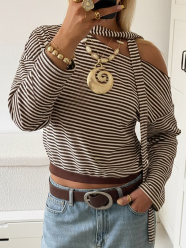 EMMIOL Sash Collar Off-Shoulder Scarf Neck Long Sleeve