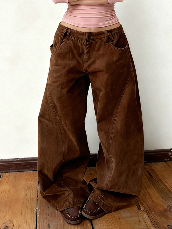 EMMIOL Jeans boyfriend a vita bassa con spacchi marroni