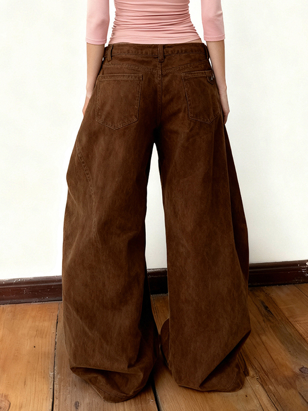 EMMIOL Jeans boyfriend a vita bassa con spacchi marroni