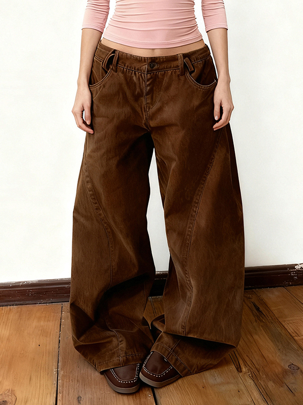 EMMIOL Jeans boyfriend a vita bassa con spacchi marroni