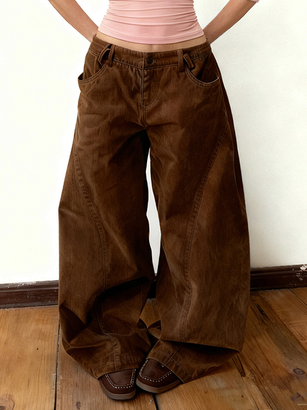 EMMIOL Jeans boyfriend a vita bassa con spacchi marroni