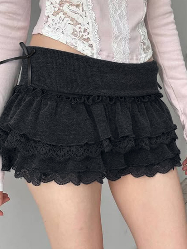 EMMIOL Minifalda abullonada con ribete de encaje