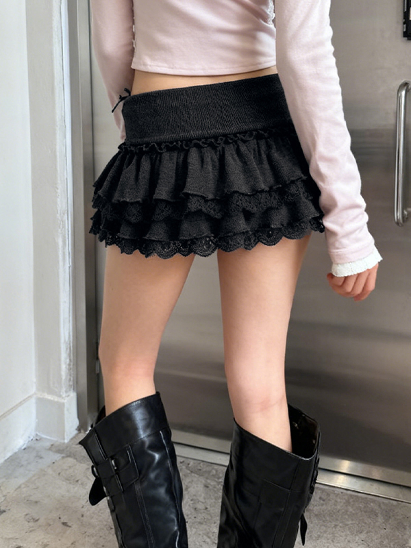 EMMIOL Minifalda abullonada con ribete de encaje