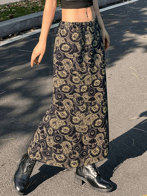 EMMIOL Retro Circle Print Maxi Skirt