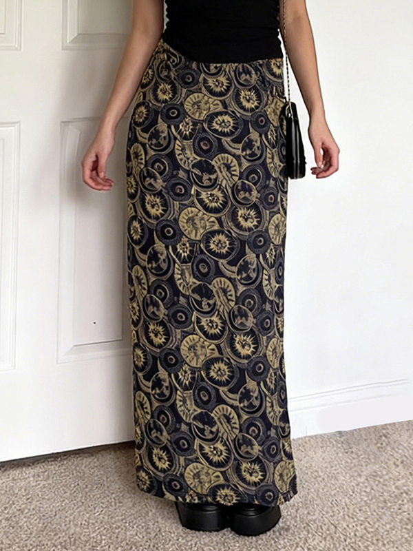 EMMIOL Retro Circle Print Maxi Skirt