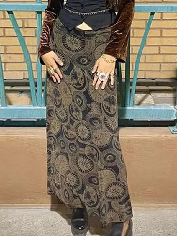 EMMIOL Retro Circle Print Maxi Skirt